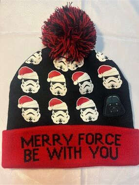 Star Wars Black & Red Stormtrooper Pom Beanie with Darth Vader Patch